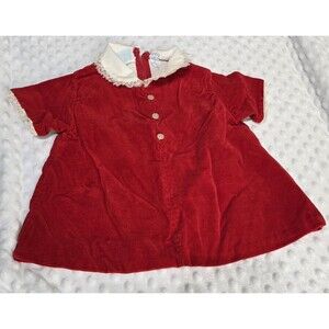 Vintage Red Velvet Dress 18 Months White Ruffle Lace Collar Cherubs Lined Baby